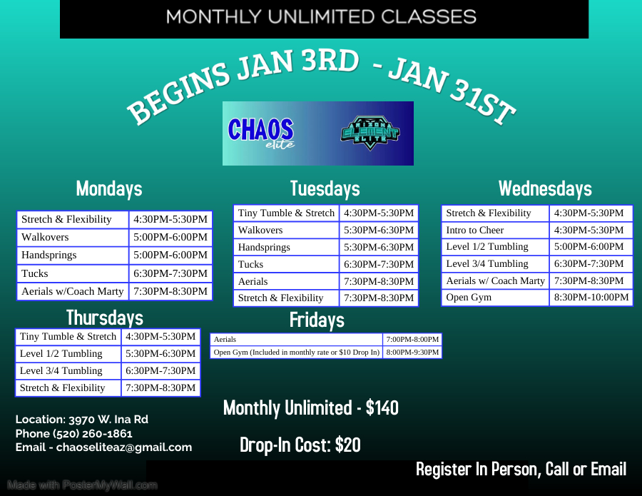 Chaos Elite Class Schedule